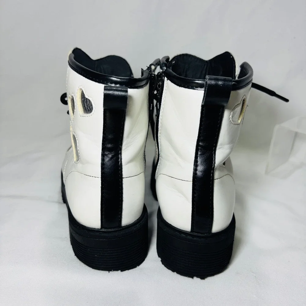 Skechers Kids Heart Cut-Out White Combat Boots Side Zip Lug Sole 303409L Size 1